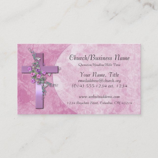 Business Cards: Purple Cross with Pink Flowers Business Card (Front)