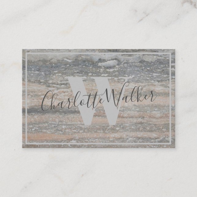 Business Cards - Silver Travertine Vein Monogram (Front)