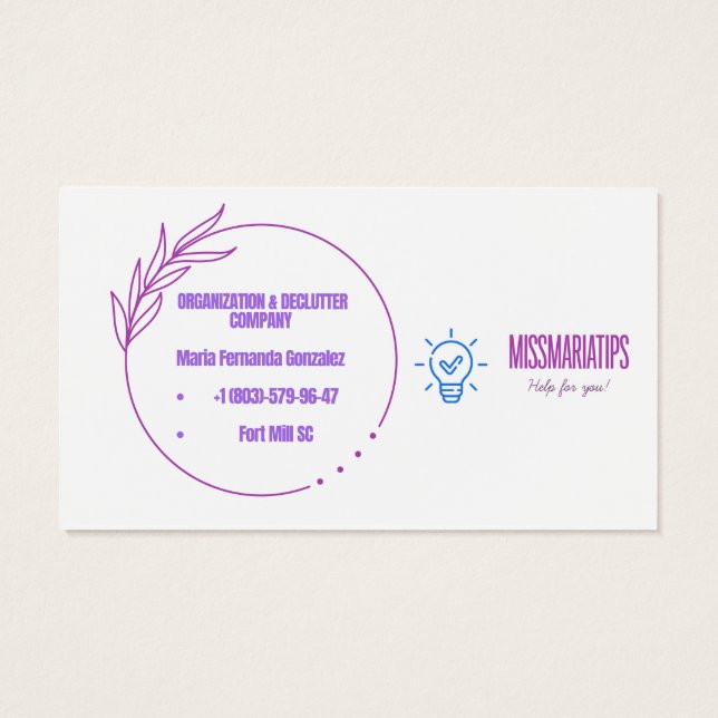 Business Cards:  Size Profile Card, 3.5" x 2.0" (Back)