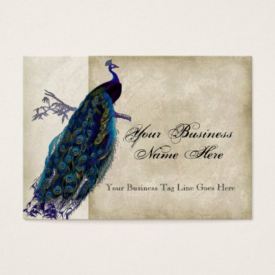 Business Cards - Teal Vintage Peacock 8 & Etchings