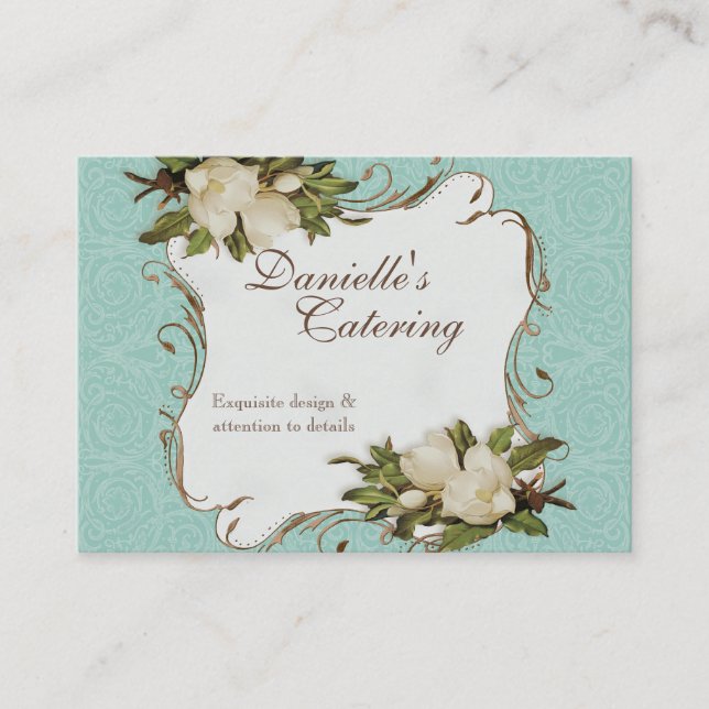 Business Cards - Vintage Magnolia Floral Damask (Front)
