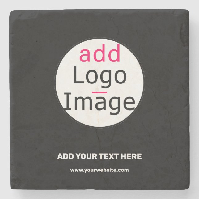 Business Chic Customisable Black White Minimal Stone Coaster (Front)