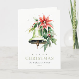 Business Christmas Bell Poinsettia Corporate Logo Holiday Card