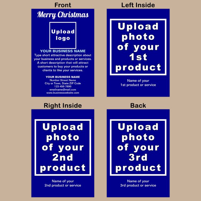 Business Christmas Blue Folded Greeting Card (Blue Christmas folded greeting card with your business brand and products or services.)