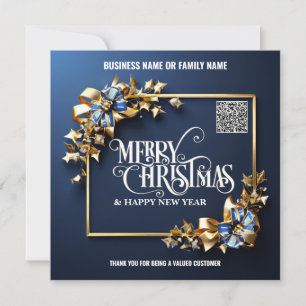 Business christmas blue gold merry christmas photo holiday card