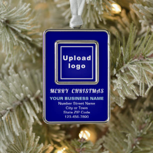 Business Christmas Blue Portrait Rectangle Framed Silver Plated Framed Ornament