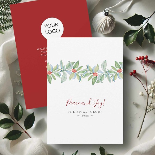 Business Christmas Cards Botanical Holly & Berries (business Christmas cards watercolor botanical art with logo by Victoria Grigaliunas Do Tell A Belle)
