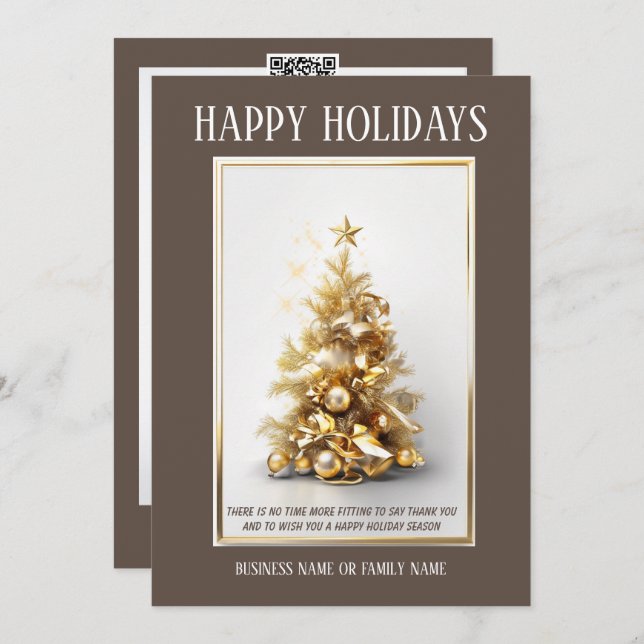 Business christmas gold Christmas tree photo qr  Holiday Card (Front/Back)