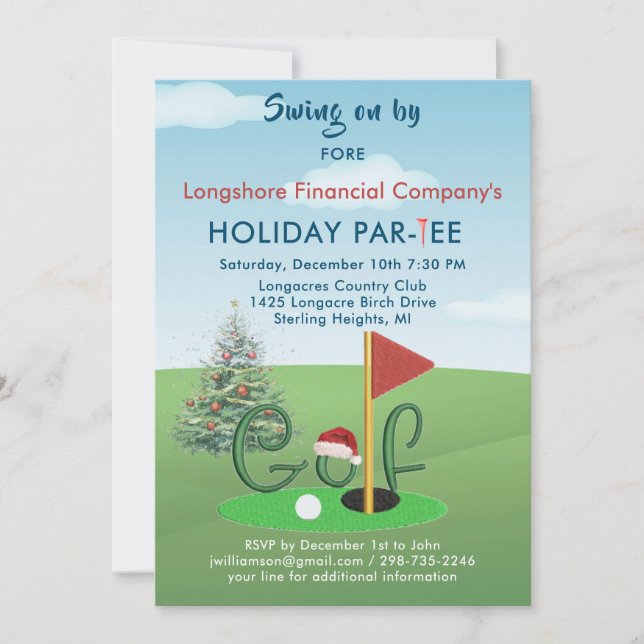 Business Christmas Golf Theme Party Par-Tee  Invitation (Front)