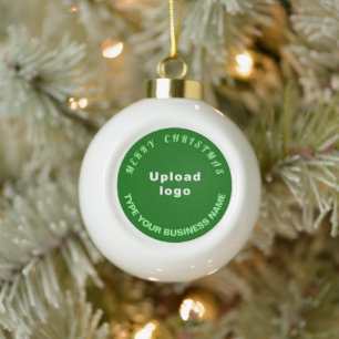 Business Christmas Green on White Ceramic Ball Christmas Ornament
