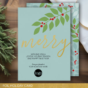 Business Christmas Greeting - Merry Aqua - Foil Holiday Card