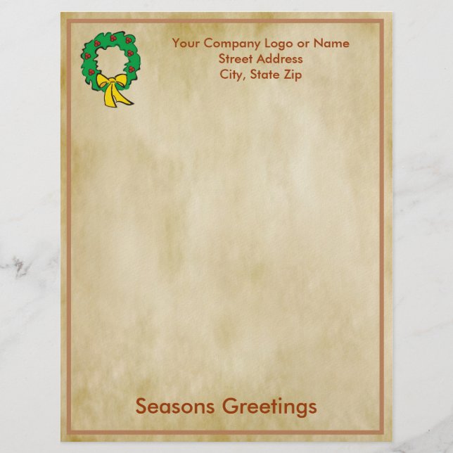 Business Christmas Letter Paper - Wreath Design Letterhead Template (Front)