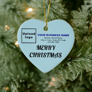 Business Christmas Light Blue Heart Shape Ceramic Ornament