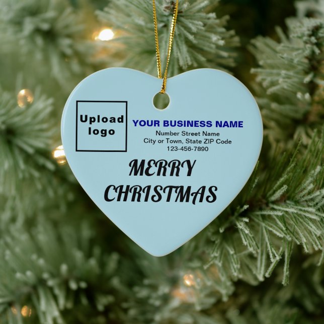 Business Christmas Light Blue Heart Shape Ceramic Ornament (Tree)