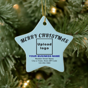 Business Christmas Light Blue Star Ceramic Ornament