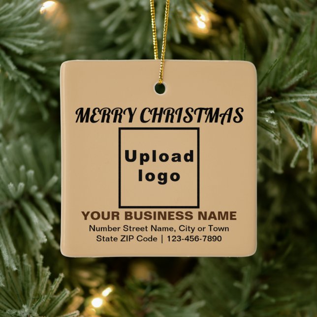 Business Christmas Light Brown Square Ceramic Ornament (Tree)