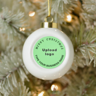 Business Christmas Light Green on White Ceramic Ball Christmas Ornament