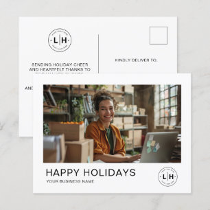Business Christmas Minimalist Photo Logo Holiday Postcard