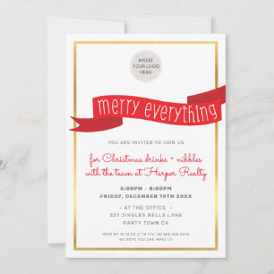 BUSINESS CHRISTMAS PARTY modern festive red ribbon Holiday Card