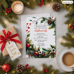 Business Christmas Party Wreath with Poinsettia  I Invitation