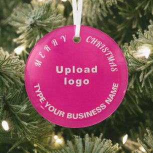 Business Christmas Pink Circle Glass Ornament