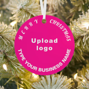 Business Christmas Pink Circle Metal Ornament