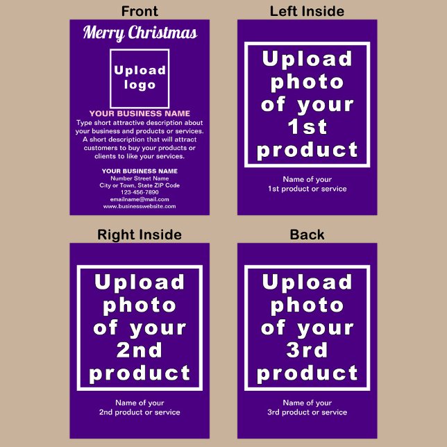 Business Christmas Purple Folded Greeting Card (Purple Christmas folded greeting card with your business brand and products or services.)