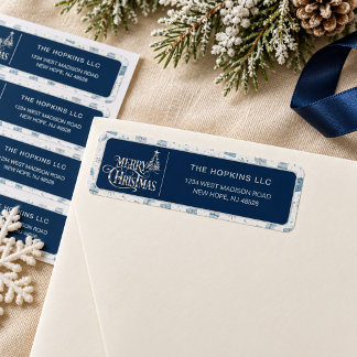 Business Christmas ReturnLabels with Navy & Silver Return Address Label