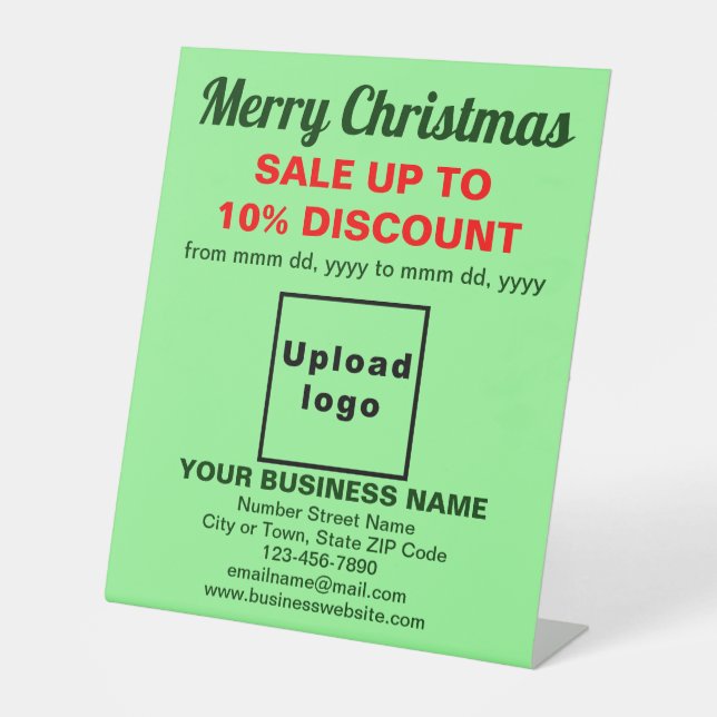 Business Christmas Sale on Light Green Pedestal Sign (Front)