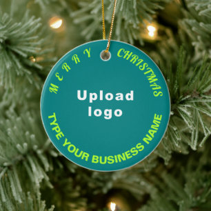Business Christmas Teal Green Circle Ceramic Ornament