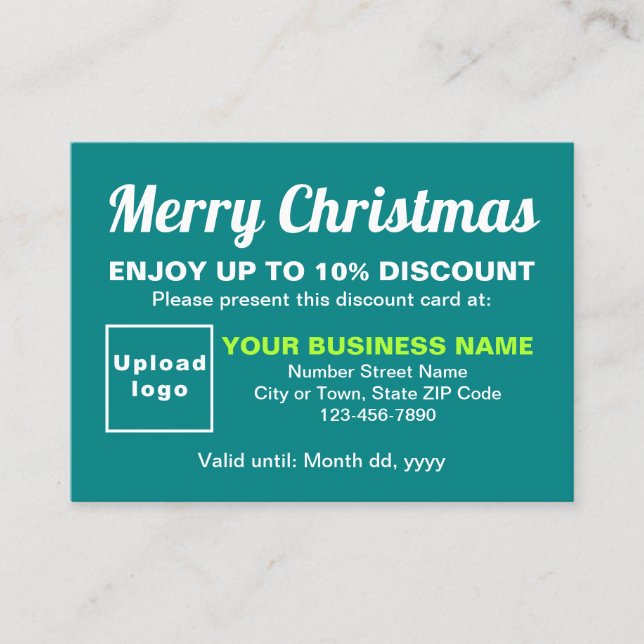 Business Christmas Teal Green Discount Card (Front)