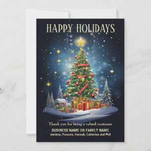 Business christmas tree gifts village snow logo holiday card