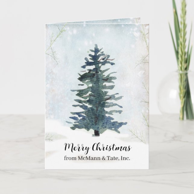 Business Christmas Tree Winter Snow Frost Custom Card (Front)