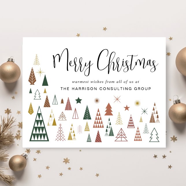 Business Christmas Trees Logo QR Code Corporate Holiday Card (Spread the joy of the season and strengthen business relationships with our stylish holiday card)