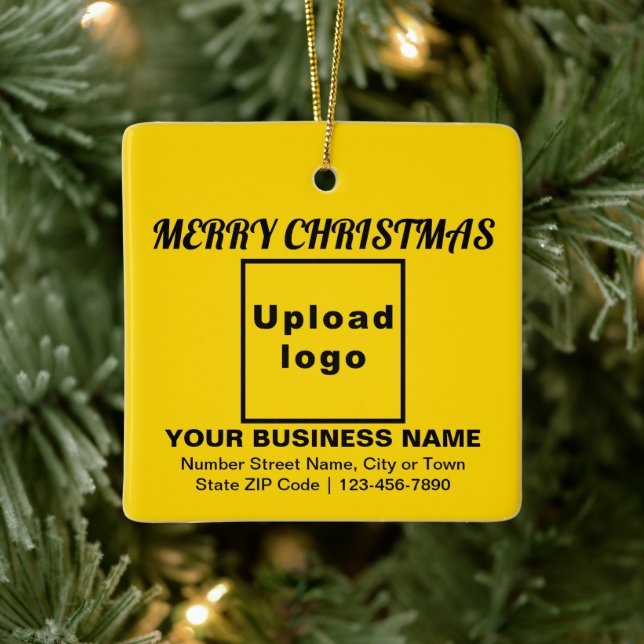 Business Christmas Yellow Square Ceramic Ornament (Tree)