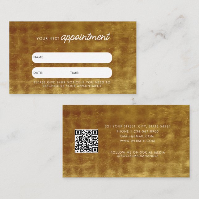 Business Client Appointment Card QR Code Gold (Front/Back)