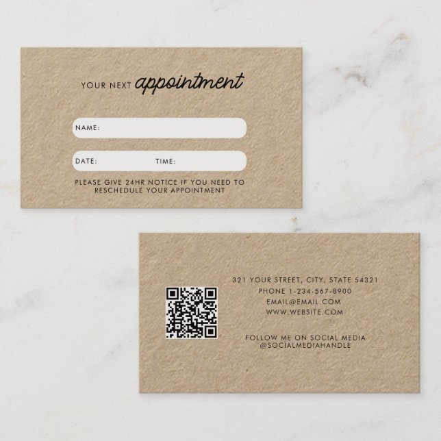 Business Client Appointment Card QR Code Kraft (Front/Back)