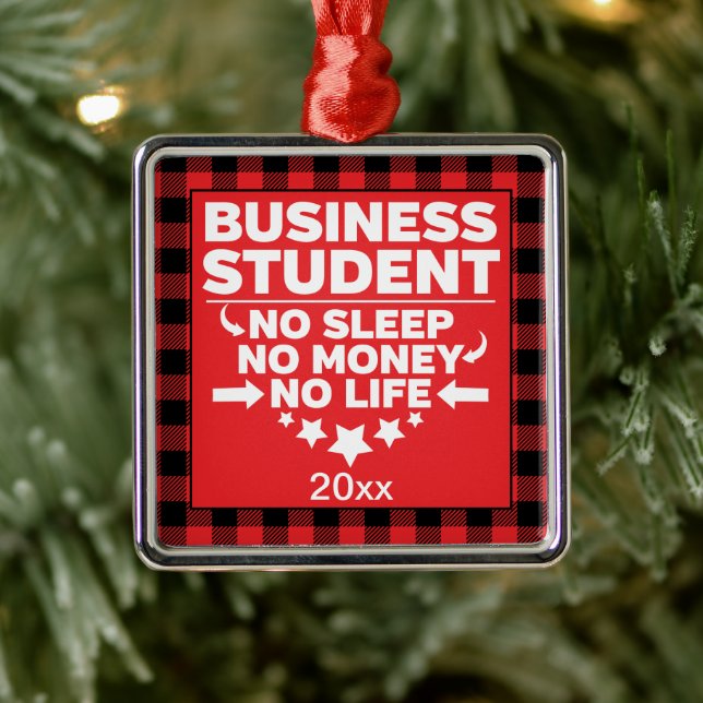 Business College Student Red Plaid Xmas Metal Ornament (Tree)