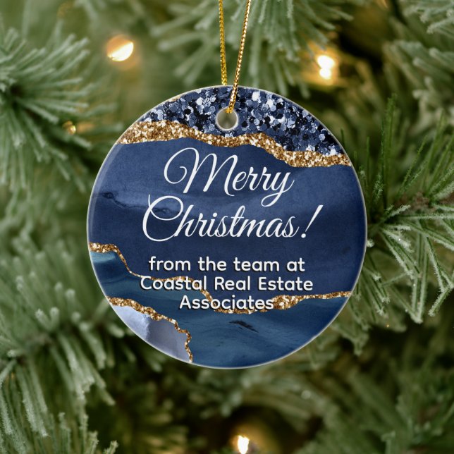 Business Company Corporate Gold Blue Promotional Ceramic Ornament (Tree)