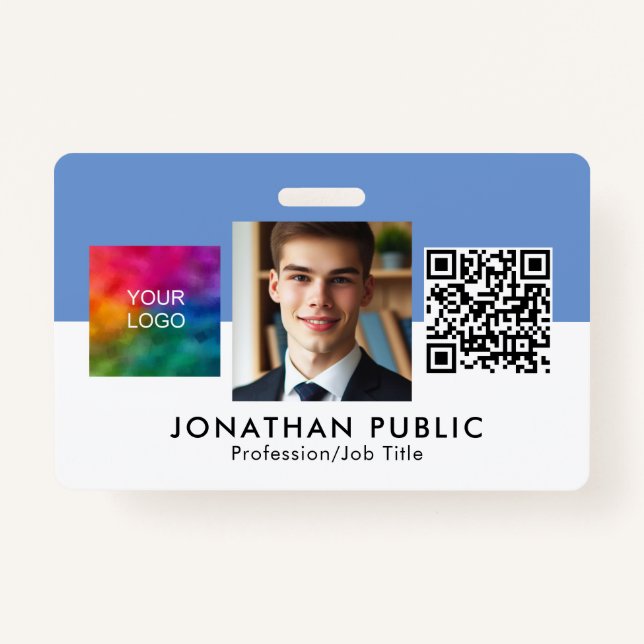 Business Company Corporate Logo QR Code Employee ID Badge (Front)