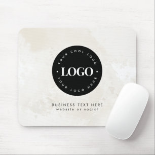 Business Company Custom Logo & Text Chic Marble Mouse Pad