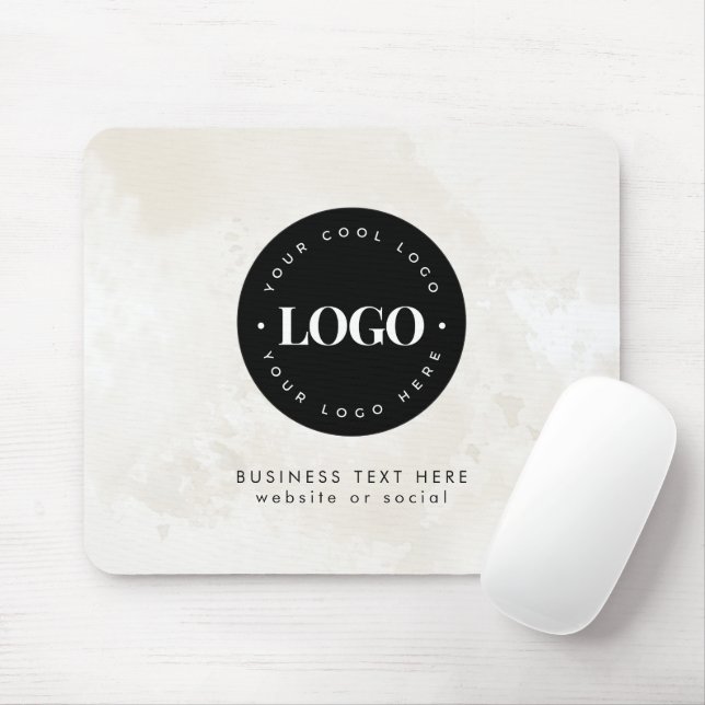 Business Company Custom Logo & Text Chic Marble Mouse Pad (With Mouse)