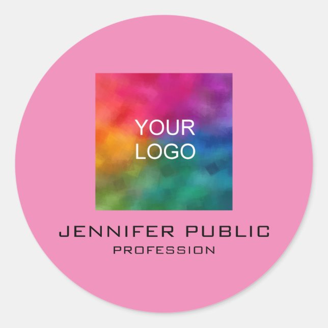 Business Company Logo Add Your Text Custom Classic Round Sticker (Front)