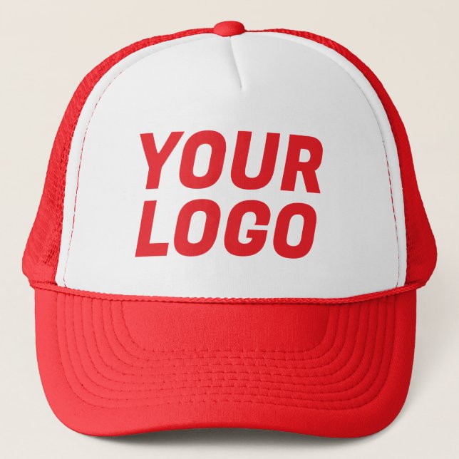 Business Company Logo CUSTOM Red & White Trucker Hat (Front)
