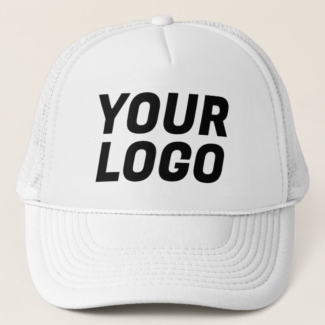 Business Company Logo CUSTOMIZABLE White & Black Trucker Hat (Front)