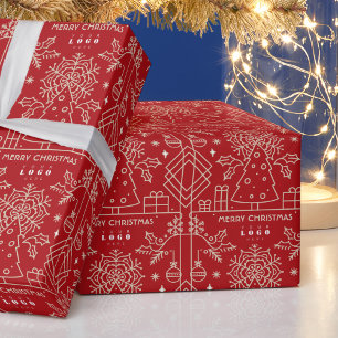 Business Company logo Merry Christmas Red Gold Art Wrapping Paper
