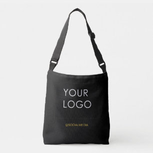 Business Company Logo Modern Black Brown Text Crossbody Bag