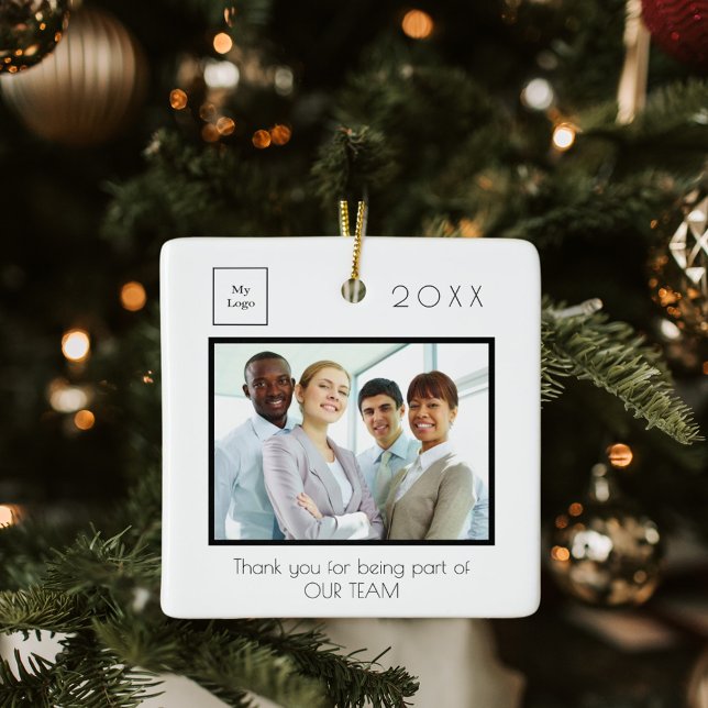 Business Company logo photo thank you white Ceramic Ornament (Creator Uploaded)