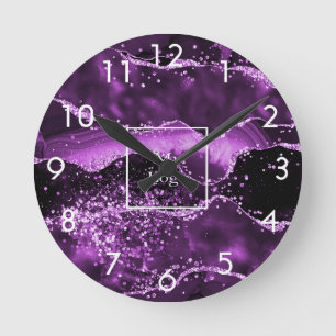 Business company logo purple agate marble pink round clock