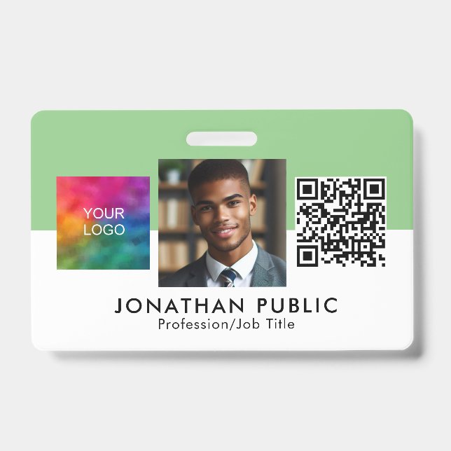 Business Company Logo QR Code Employee Modern ID Badge (Front)